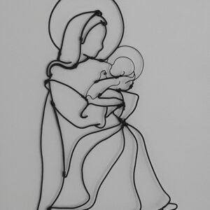 Sculpture de la vierge Marie et l’enfant Jésus en fil de fer gainé
